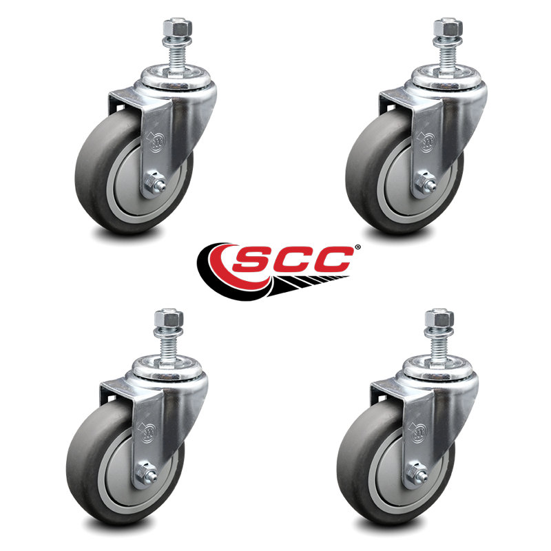 Rubber ½ Inch Threaded Stem Caster Set 2 Brakes SCC