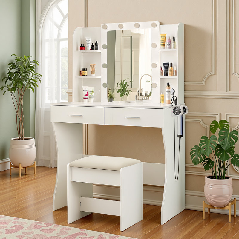 Meuble-lavabo blanc avec lumières DEL et prise de courant intégrée