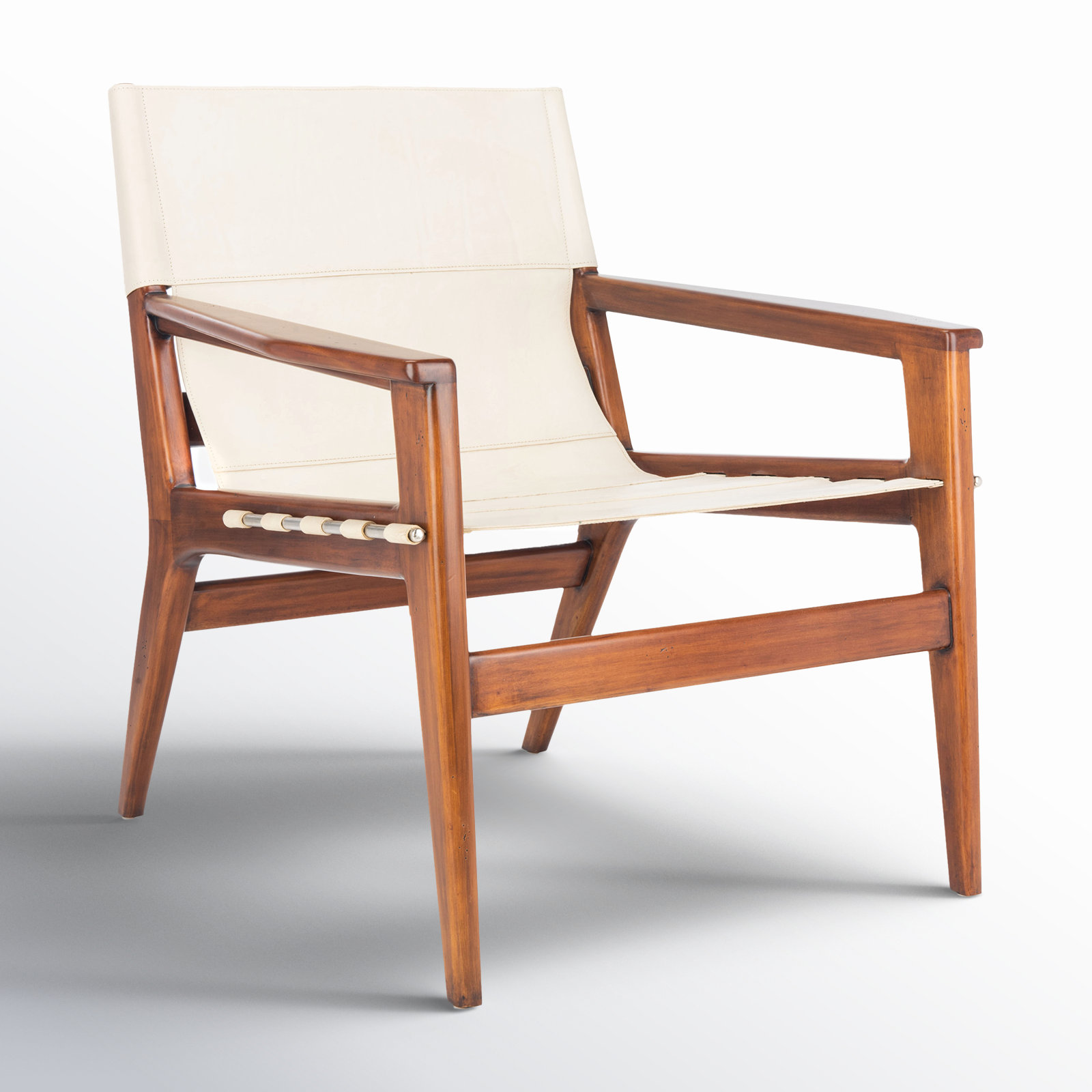 Tesso Genuine Leather Armchair, White Genuine Leather, Brown