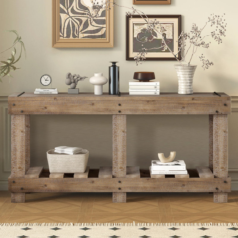 Modern Farmhouse 62.9" Solid Wood Entryway Table, Natural
