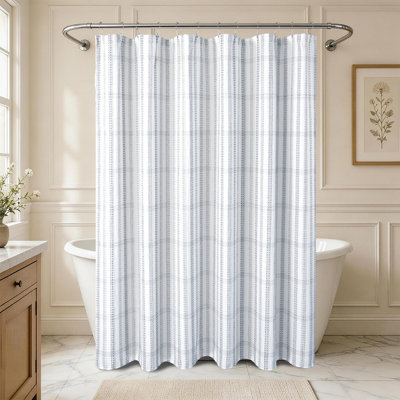 Striped Waffle Weave Button Hole Shower Curtain