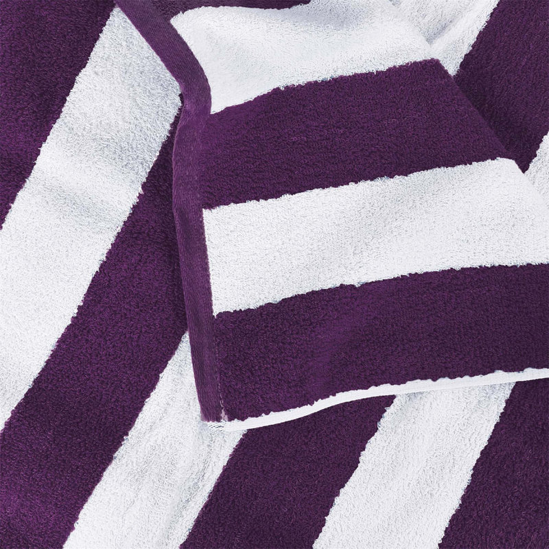 100% Cotton Beach Towel, White/Purple