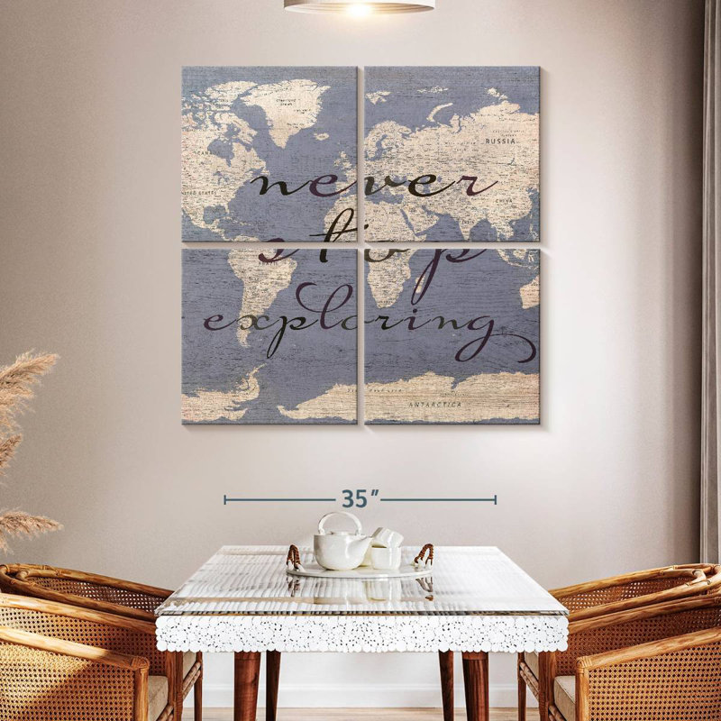 Never Stop Exploring World Map, 45" H x 45" W