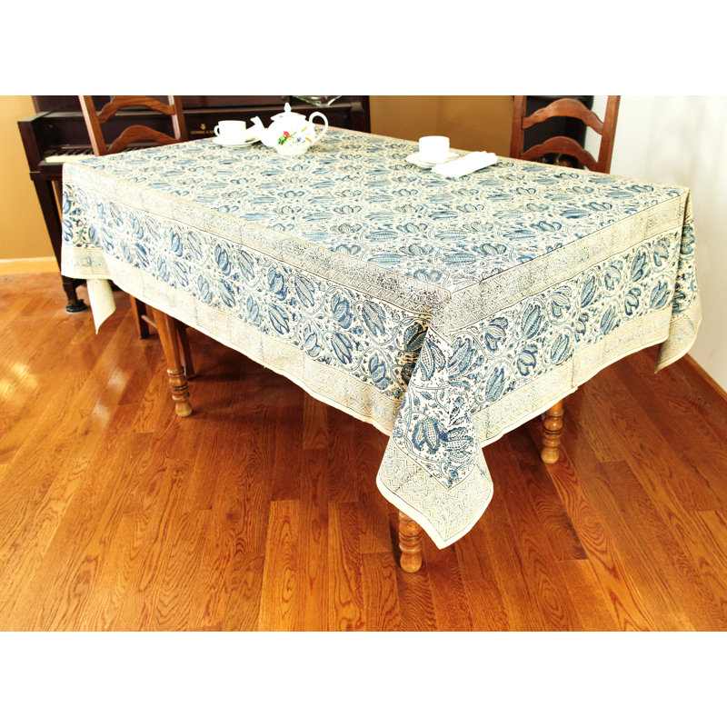 Floral 100% Cotton Tablecloth, Blue, 108" x 72"