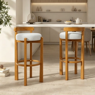 Wooden Low Back Barstool Set of 2 with soft Upholstery