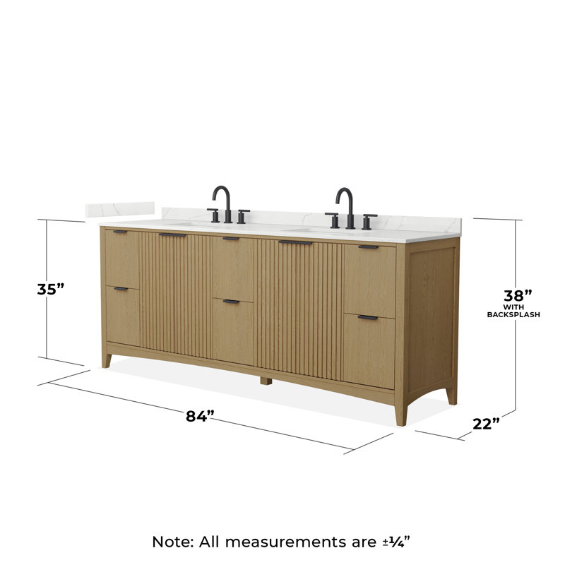 Palmilla 84" Freestanding Double Bathroom Vanity with Quartz Top, Beige, Matte Black