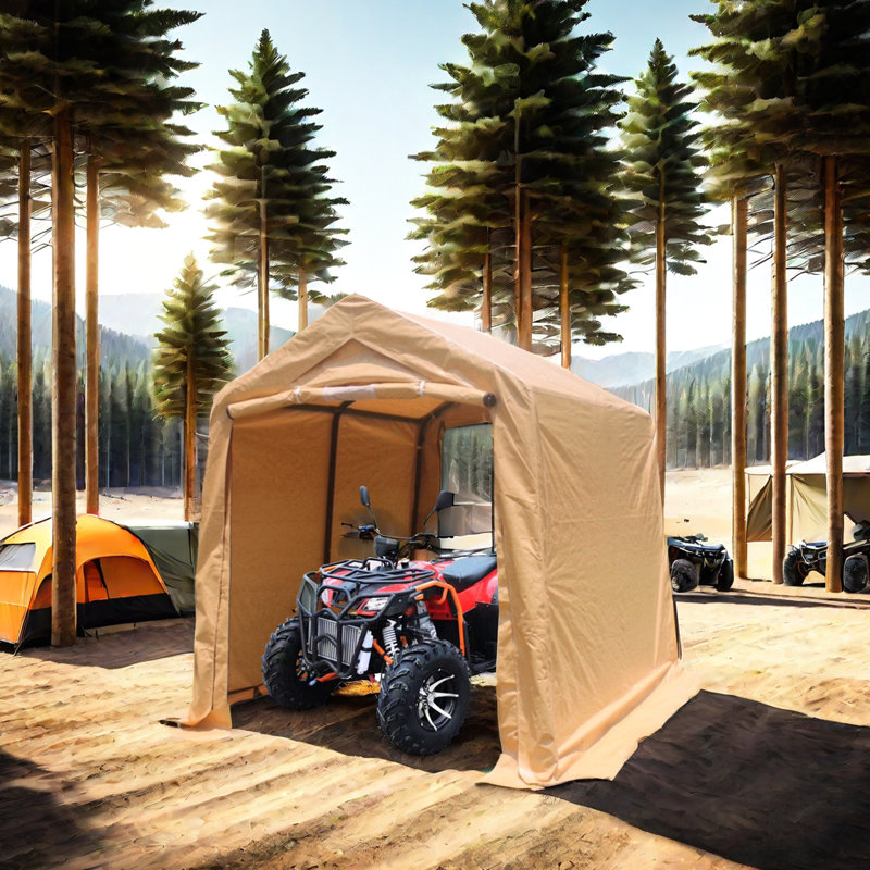 7X8 Ft Outdoor Garage Kit For Bike - , Waterproof, , Snow With Button Connection Design Heavy Duty Storage Tent , Snow, Reinforced Ground Tube And Pegs Wind Ropes