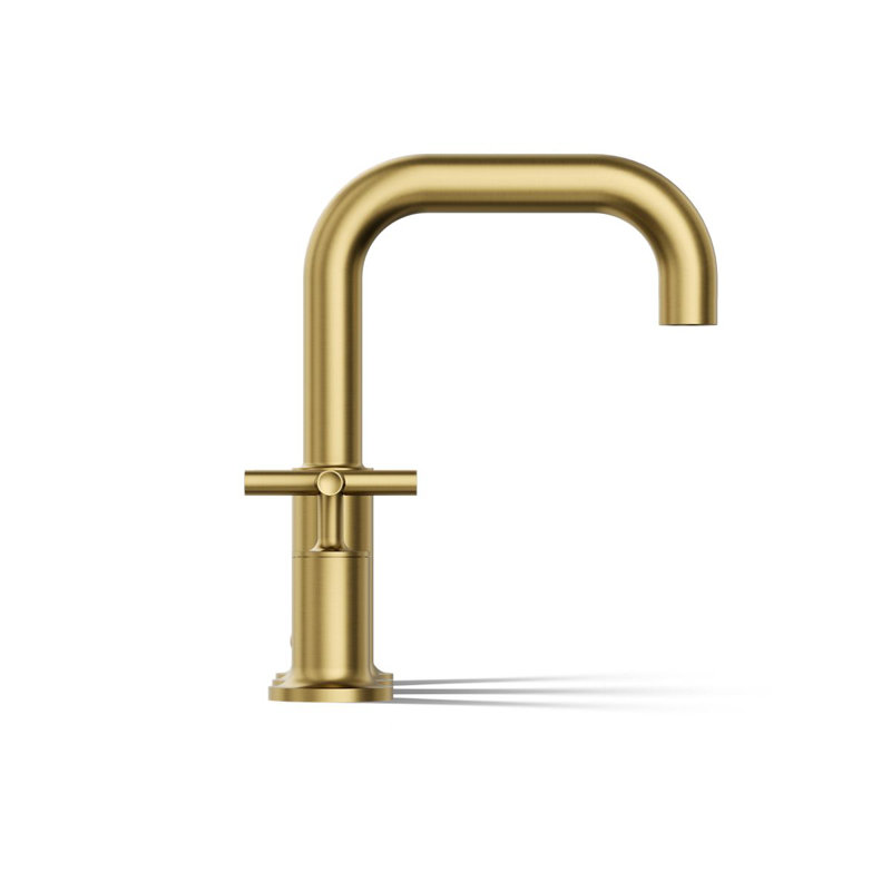 Purist Deck-Mount Bath Faucet Trim for High-Flow Valve with Cross Handles, Vibrant Brushed Moderne Brass
