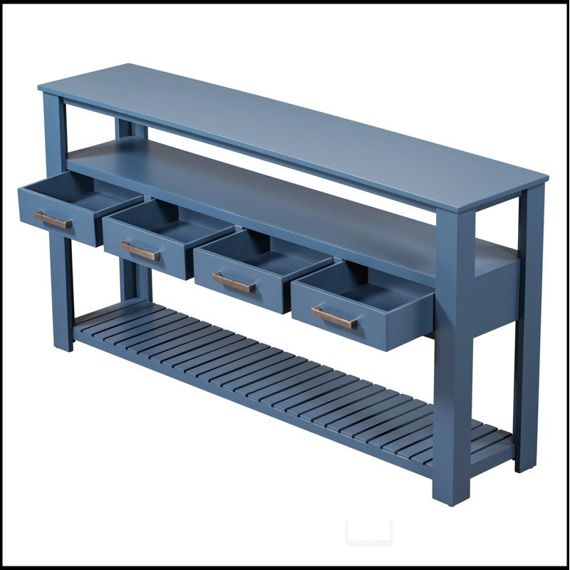 Canapé console 62,2 po avec 4 tiroirs et 2 tablettes, Marine