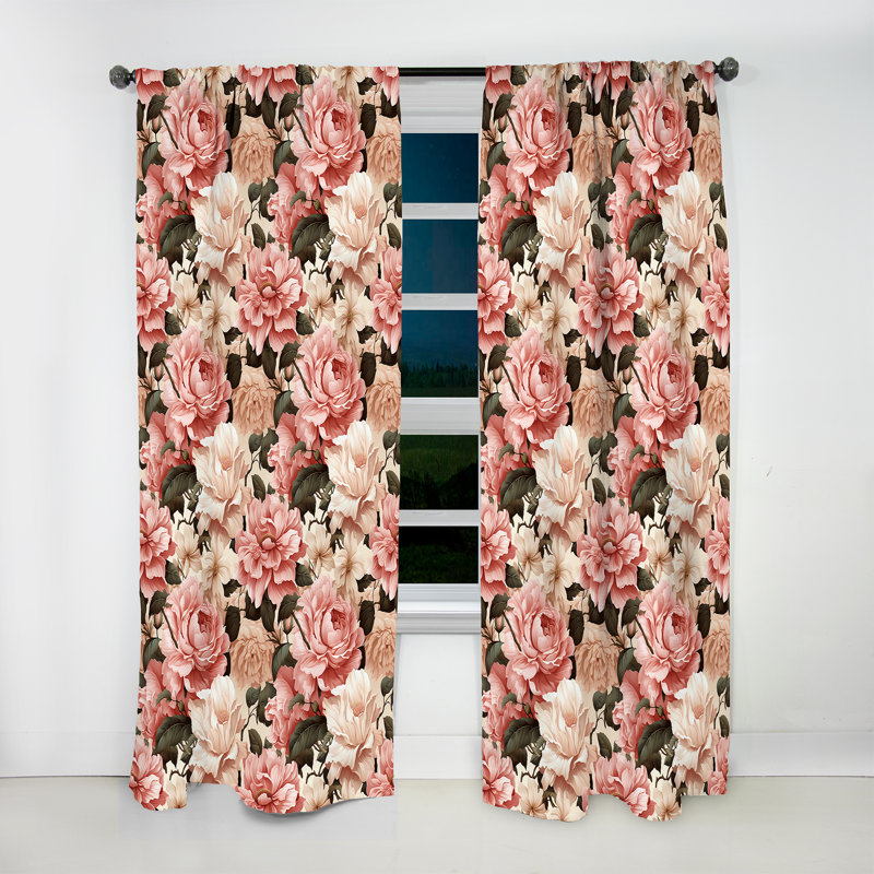 Fallowfield Antique Pink Flower Garden Beauty III - Bohemian Curtain - Velvet Room Darkening - 1 panel, 52" W x 108" L