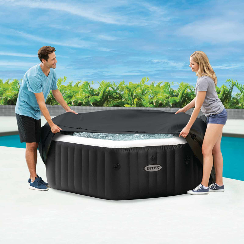 INTEX Spa Cover Dark Grey PVC and PU Outdoor Accessory Garden Modern Hexagonal, 72cm H x 180cm W x 180cm D