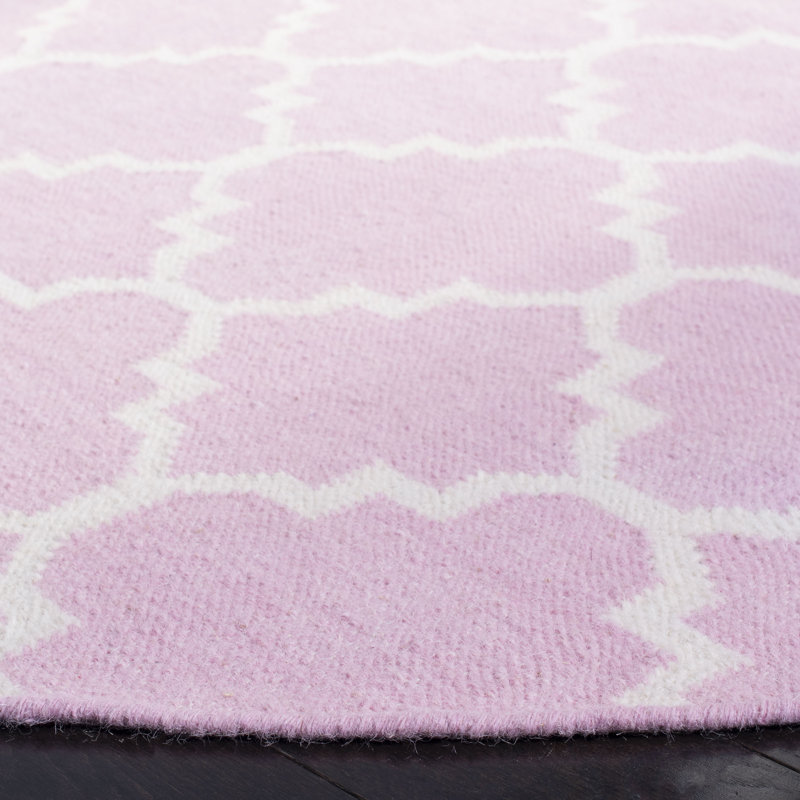 Milltown Hand Woven Flat Weave Wool/Cotton Geometric Rug in Pink/Ivory, Round 6'