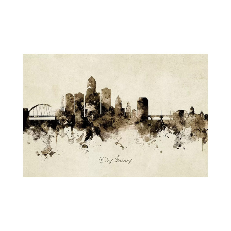 «Des Moines Iowa Skyline» par Michael Tompsett, impression sur toile tendue, H 8 po x l 12 po x P 0,75 po