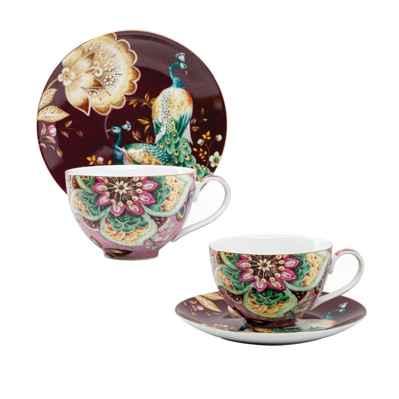 Tasse à thé et soucoupe, Brun / rose