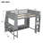 Wood Full Size Gray Gaming Loft Bed with Desk, LED Lights, Storage Shelves & Hanging Clothes Rack, Gray-1296114974-1134623541