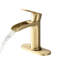 Robinet de salle de bain Waterfall - Poignée simple or brossé avec plaque de pont et drain de débordement escamotable-123052487
