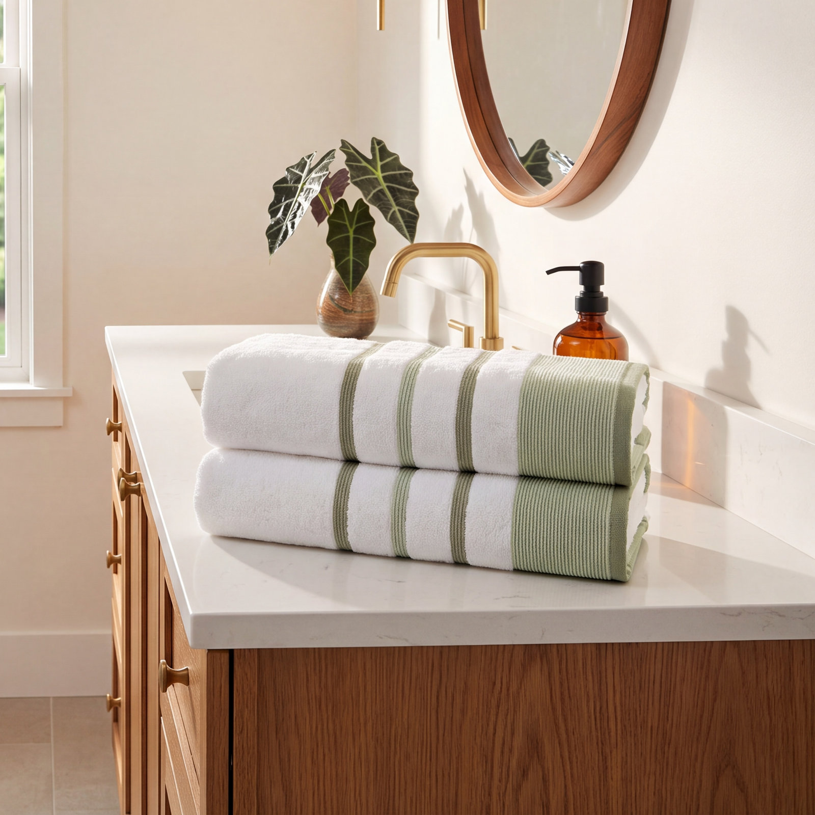 Deanthony Cotton Bath Towel, Desert Sage Green/Moss Green, Bath Sheets - 2 Pack