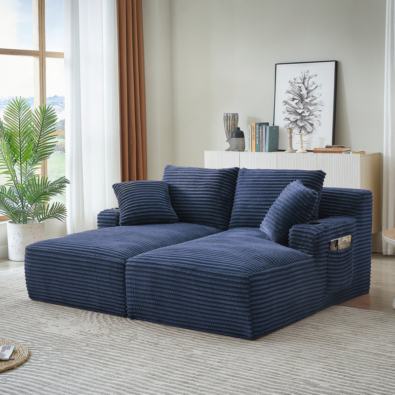 Chaise longue double compressible avec porte-gobelets - sans assemblage, causeuse moelleuse moderne pour un confort intérieur