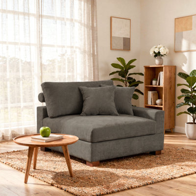 Upholstered Camel Chenille Armchair with Pillow Back, One Arm Single Chair Module Part For Sectional Sofa