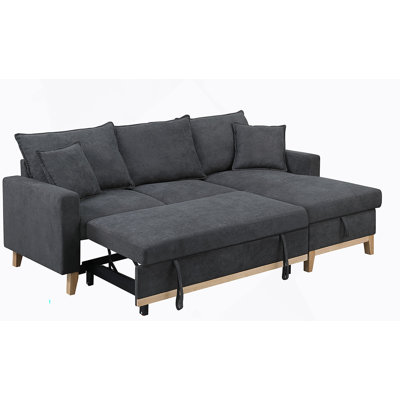 84.25" Dark Gray Woven Reversible Sleeper Sectional Sofa With Storage Chaise