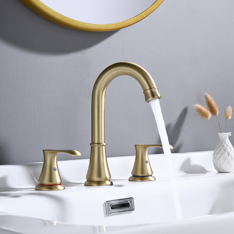 Robinet de salle de bain à large entraxe avec bonde, Or brossé