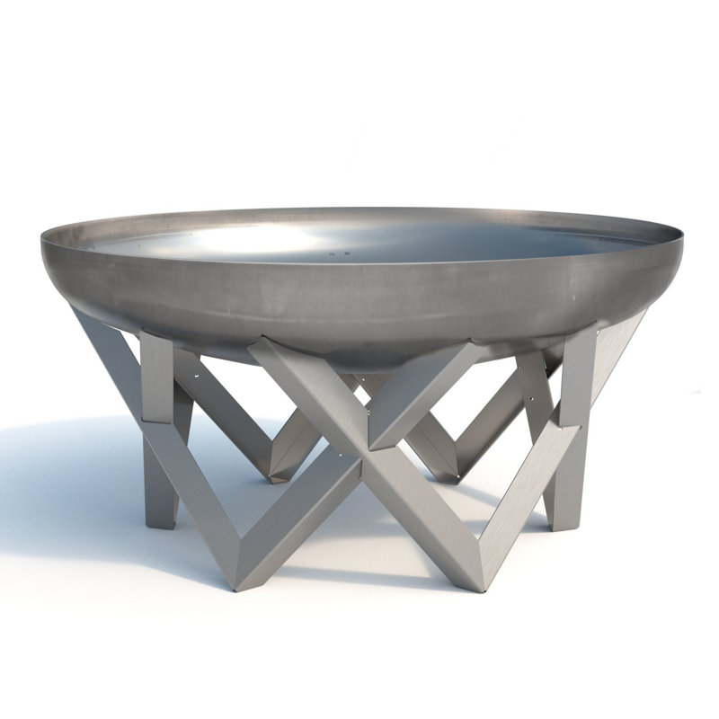 Round Steel Fire Pit, 36cm H x 63cm W x 63cm D, Silver