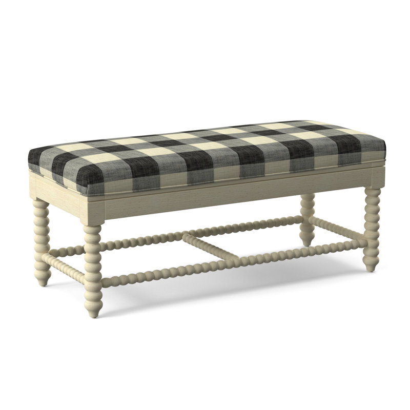 Lind Island Upholstered Bench, Sunbrella Beige Pinstripe; 6205-74, Bisque Finish