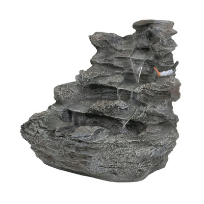 4-Tiered Concrete Rock Waterfall Fountain, 20.8"H – Outdoor Garden Decor with LED Lights, Weather-Resistant, Soothing Water Sound Ambiance