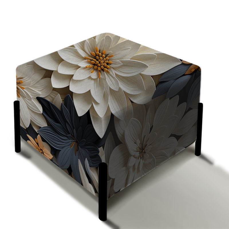 Blanc et doré, motif floral tropical II - repose-pieds carré floral