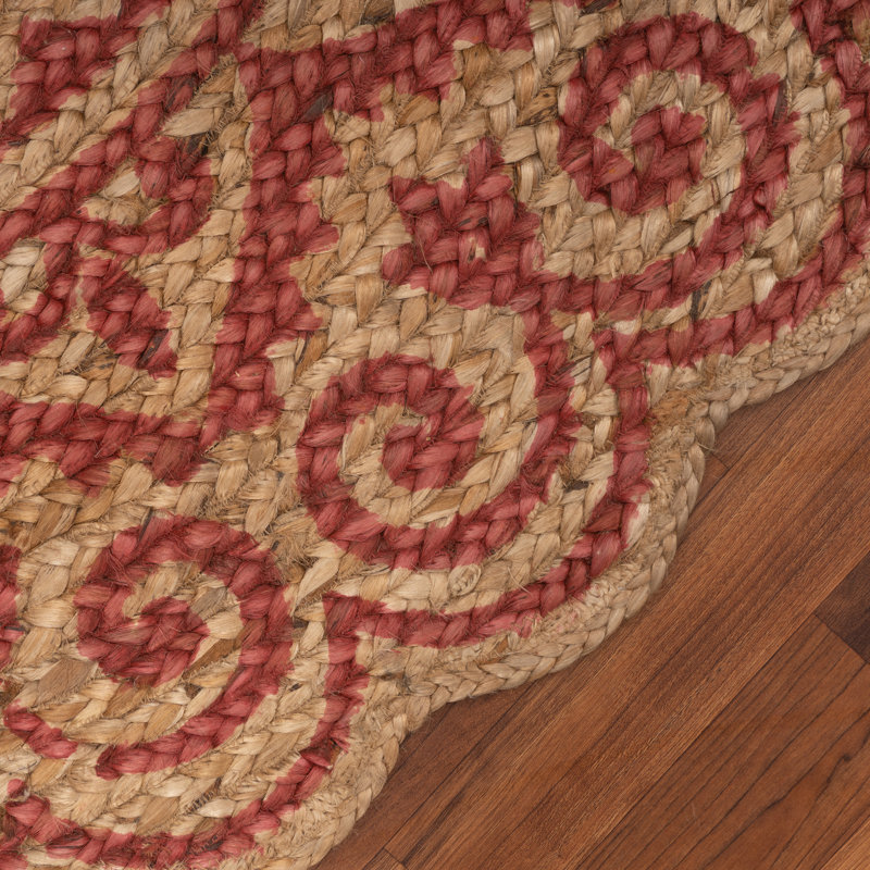 Tapis rouge en jute tressé à la main Detri, Rond 4 pi