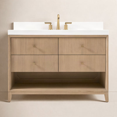 Ensemble de meuble-lavabo Momo avec comptoir en quartz blanc et lavabo encastré blanc