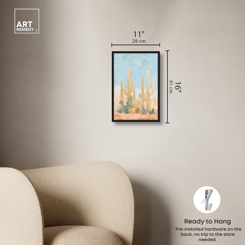 «Cactus Canvas Modern Landscape» par Art Remedy, Cadre flottant noir, H 16 po x l 11 po