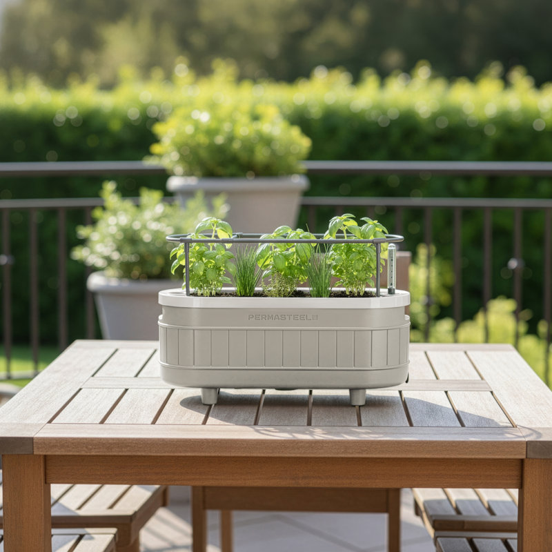 Mini pot à fleurs avec support Permasteel, taupe, Gris/beige