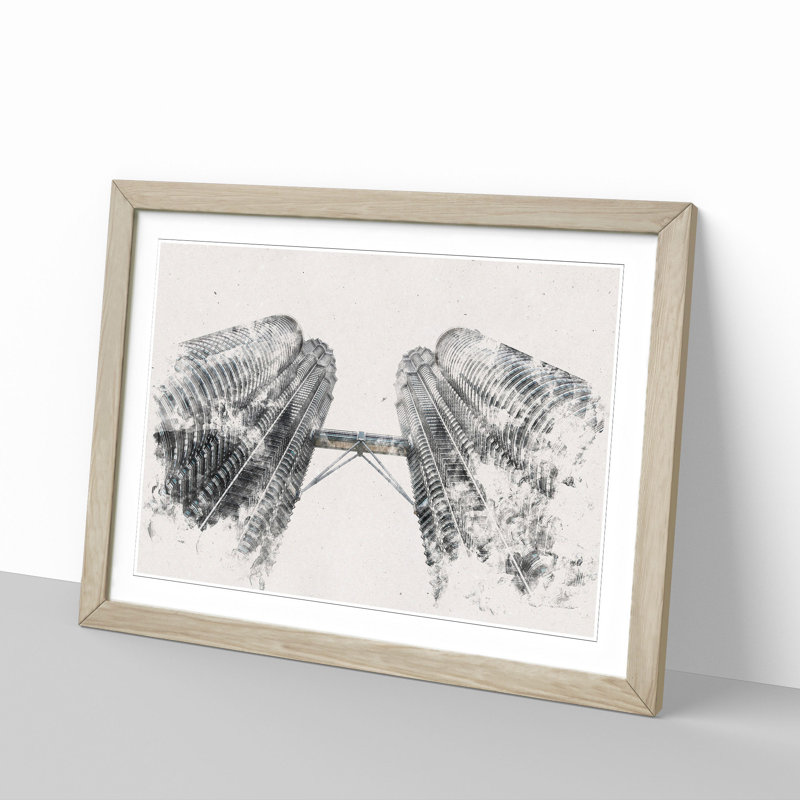 Petronas Twin Towers - Framed Print, 24cm H x 33cm W x 2cm D, Oak Framed