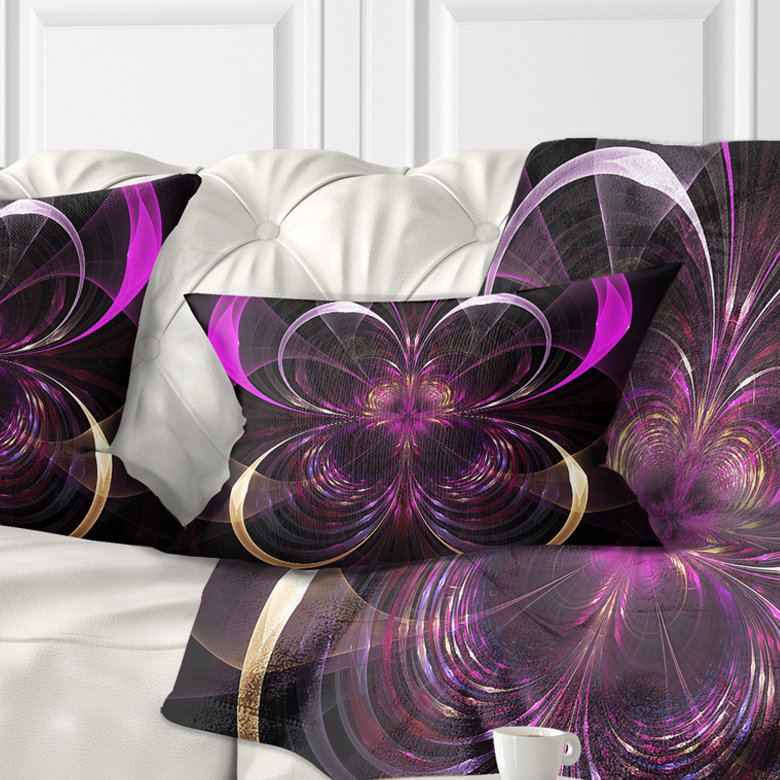 Coussin lombaire floral, Mauve / Noir
