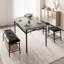 Table de salle à manger avec bancs, ensemble de table de cuisine pour 4 personnes, ensemble de table de salle à manger avec banc rembourré et tabourets carrés, ensemble de table de salle à manger en métal et bois pour 4 avec rangement pour petit esp-1148727575