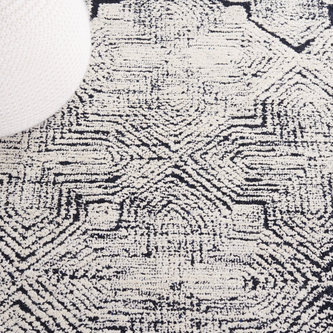Friedi Tufted Wool/Pet Yarn Geometric Rug in Ivory/Black George Oliver Rug 
