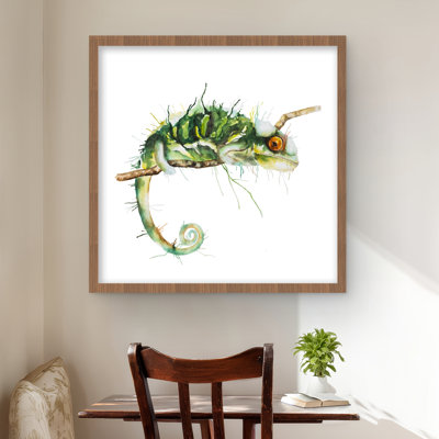 Chameleon on the Lookout - Green Framed Matted Print | Decor