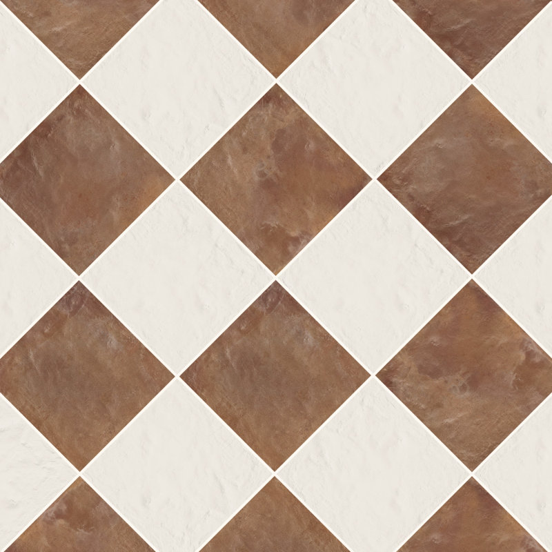 Autumn Essentials Checkerboard 8X8 Porcelain Tile, Terracotta/White