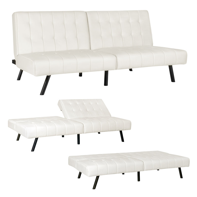 Camisha Twin 70'' Faux Leather Convertible Sofa, White Faux Leather