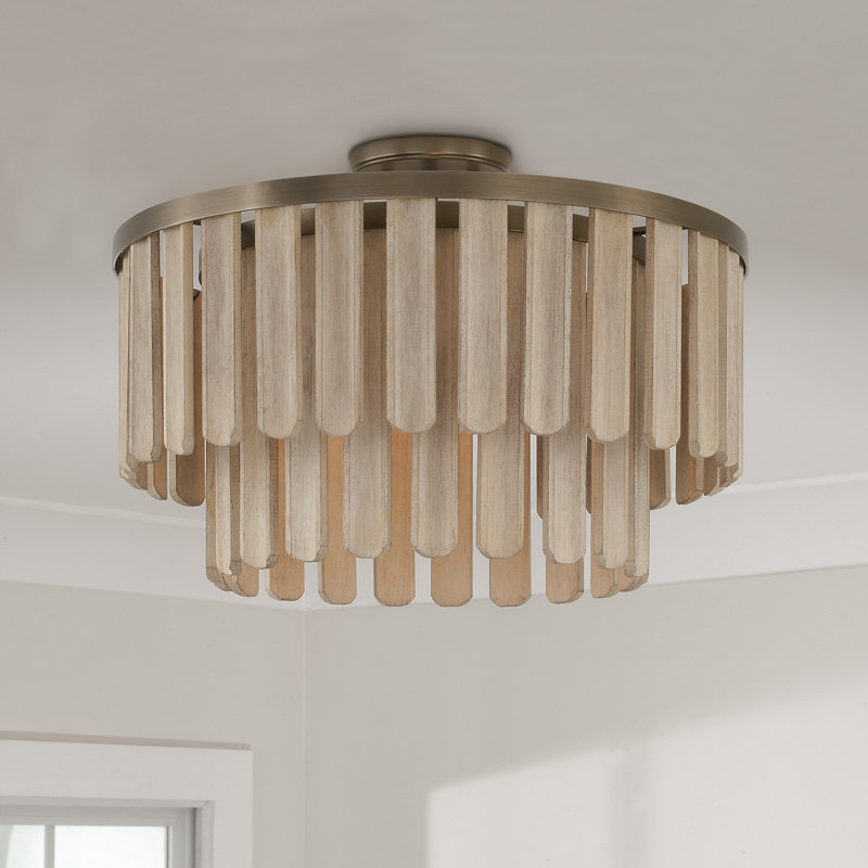 Luminaire suspendu 1 lumière en laiton foncé et bois de manguier fabriqué à la main en teinture gris nordique l 20 po x H 14 po