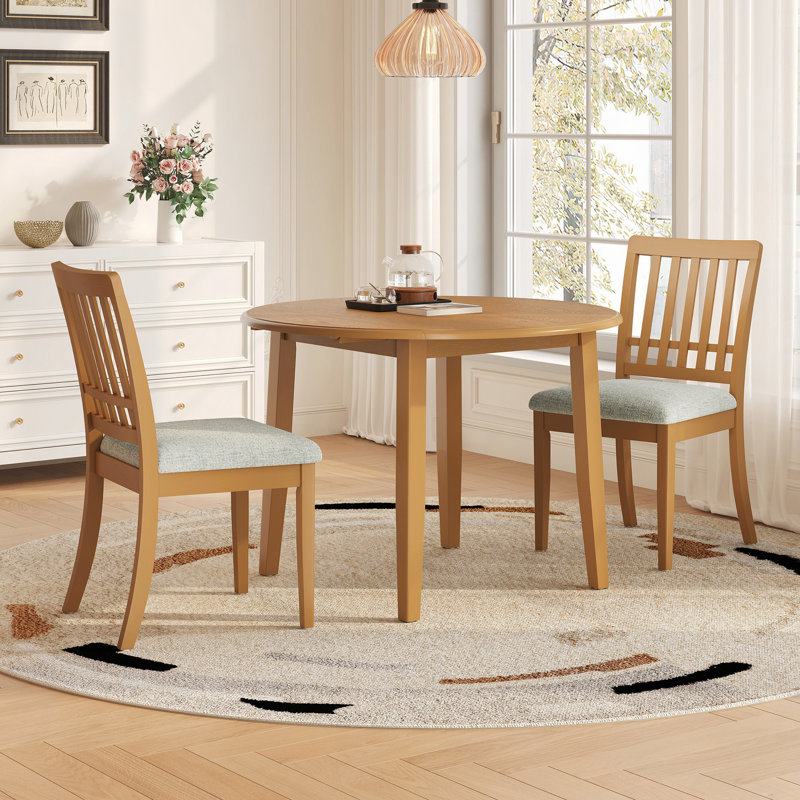 Ensemble de table de salle à manger 3 pièces pour 2 personnes, 1 table de salle à manger pliante en bois + 2 chaises rembourrées, conception compacte pour les petits appartements et les salles à manger