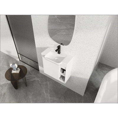 Meuble-lavabo mural 24 po avec lavabo en céramique blanche, porte à fermeture en douceur et finition brillante pour les salles de bain modernes
