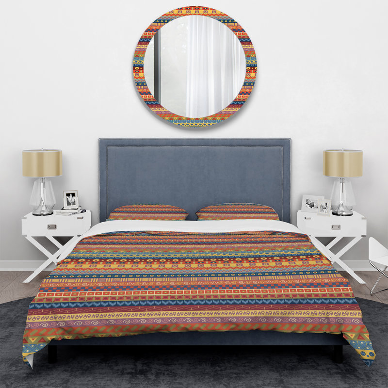 Multicolor Tribal Striped Polyester Striped Duvet Cover