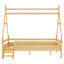Lit double en bois naturel avec escalier, conception spacieuse, idéal pour les enfants