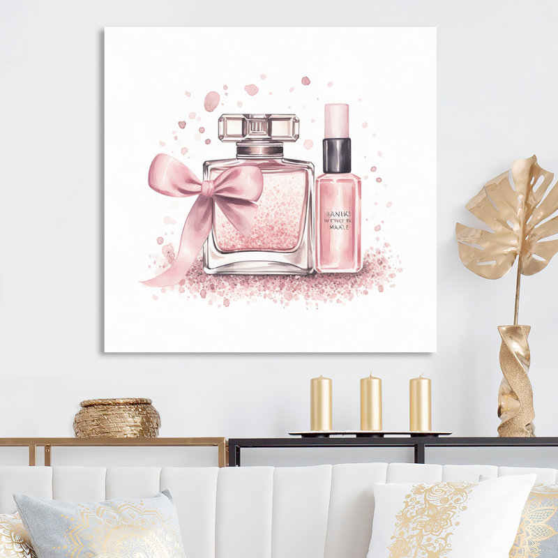 Illustration de maquillage élégant sur toile rose, H 16 po x l 16 po x P 1 po, Toile tendue