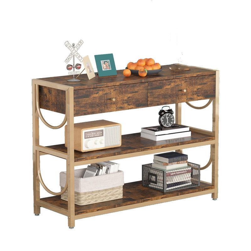 Console Table With Drawer Shelves Narrow Entryway Table With Storage Metal Frame Sofa Table