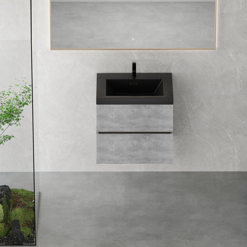 Meuble-lavabo flottant avec lavabo à quartz et tiroirs à fermeture en douceur