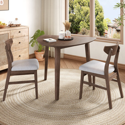 Ensemble de table moderne 3 pièces - table d'appoint triangulaire et 2 chaises en bois courbé, finitions brunes minimalistes peu encombrantes pour le salon, la cuisine, les petits espaces, faciles à assembler