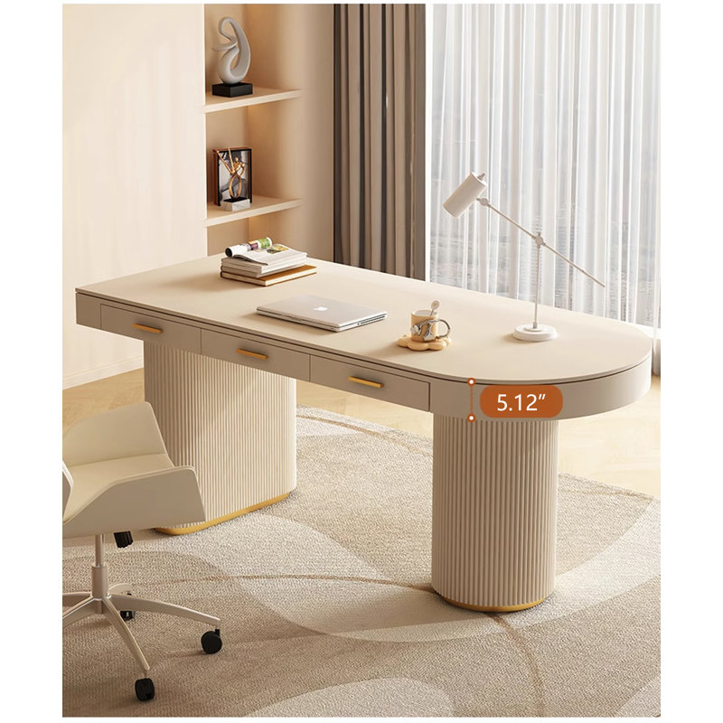 Bureau de comptoir en pierre frittée de style crème, Retour à droite, H 29,53 po x l 62,99 po x P 27,56 po